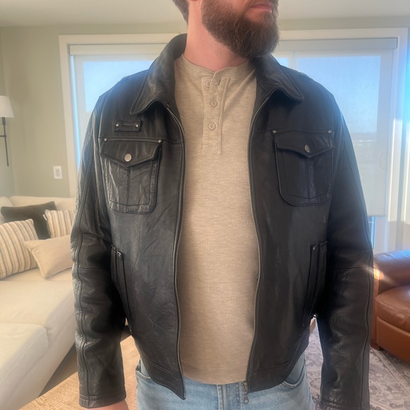 Men's Black Leather Jacket Bod Christenson - Picture 2 of 9
